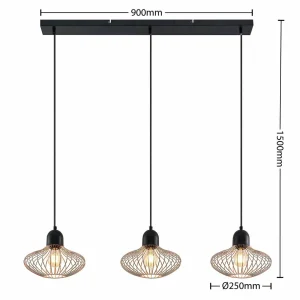 Fashion Lindby Justinos suspension à trois lampes, cuivre
