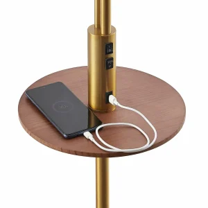 Fashion Lindby lampadaire Aovan, bronze, tablette, prise USB