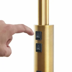 Fashion Lindby lampadaire Aovan, bronze, tablette, prise USB