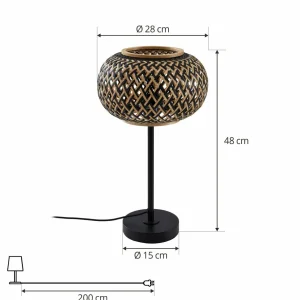 New Lindby lampe à poser Nerys, noir, bambou, Ø 28 cm