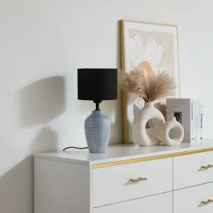Outlet Lindby lampe à poser Thalassia, gris/noir, Ø 20cm, céramique