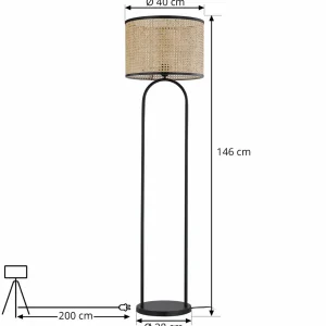 Best Sale Lindby lampe sur pied Yaelle, 146 cm de haut, rotin, noir, E27