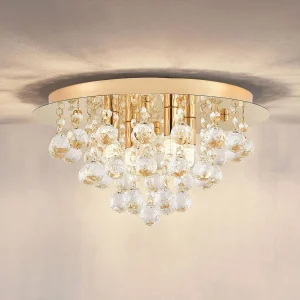 Online Lindby plafonnier Gillion, 4 lampes, doré, cristal