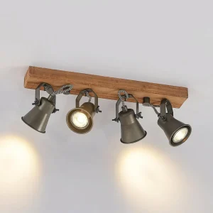 New Lindby spot pour plafond Grandesa, 35 cm, 4 lampes, bois, métal