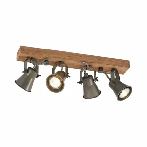 New Lindby spot pour plafond Grandesa, 35 cm, 4 lampes, bois, métal