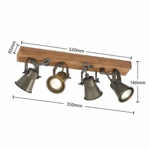 New Lindby spot pour plafond Grandesa, 35 cm, 4 lampes, bois, métal