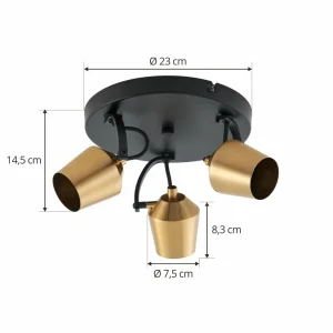 Best Sale Lindby spot pour plafond Sylveria, 3 lampes, noir/or, fer
