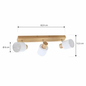 New Lindby spot pour plafond Wanessa, 3 lampes, blanc, bois, 47cm