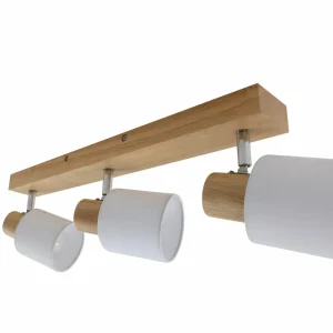 New Lindby spot pour plafond Wanessa, 3 lampes, blanc, bois, 47cm