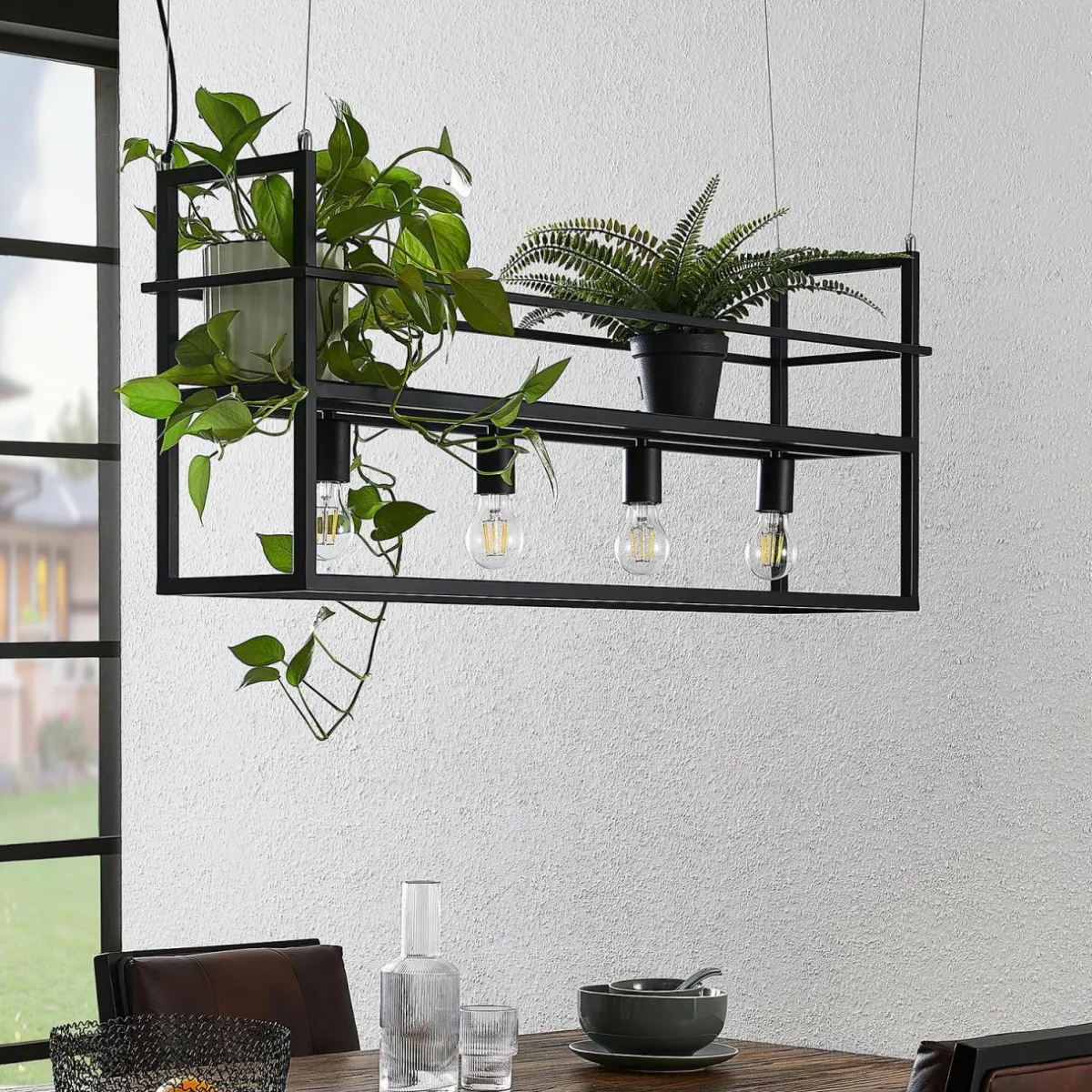 lindby_suspension_grisela__lampes_noir_acier_tagre_0.webp Fashion Lindby suspension Grisela, 4 lampes, noir, acier, étagère