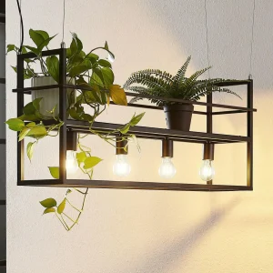 Fashion Lindby suspension Grisela, 4 lampes, noir, acier, étagère