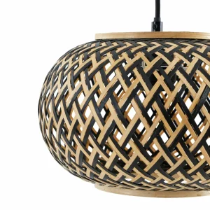 Outlet Lindby suspension Nerys, 3 lampes, noir, bambou, 1.120 cm
