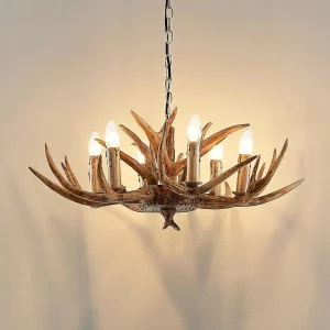 Best Sale Lindby Tejask suspension, bois de cerf, 6 lampes, 70 cm
