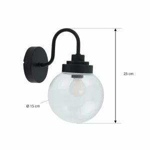 Clearance Lucande applique murale Badolo, noir, verre, hauteur 25 cm, IP44
