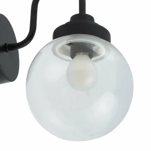 Clearance Lucande applique murale Badolo, noir, verre, hauteur 25 cm, IP44