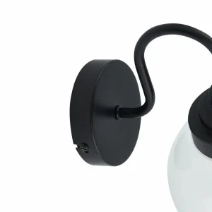 Clearance Lucande applique murale Badolo, noir, verre, hauteur 25 cm, IP44