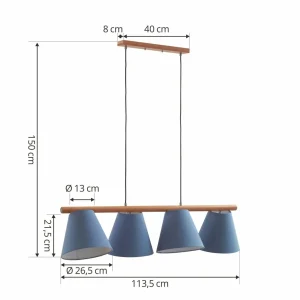 Cheap Lucande Jinda suspension, bois, tissu bleu