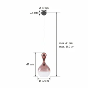Outlet Lucande Lampe à suspendre Lyrisa, à 1 lampe, couleur cuivre, verre, 22cm