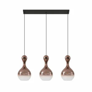 Cheap Lucande Lampe à suspendre Lyrisa, 3 lampes, couleur cuivre, verre, 22cm