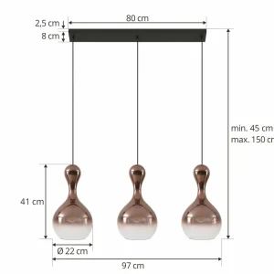 Cheap Lucande Lampe à suspendre Lyrisa, 3 lampes, couleur cuivre, verre, 22cm