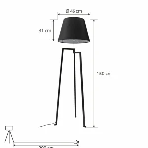 Store Lucande lampe sur pied Amona, noir, textile, 150 cm, tripode