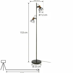 Store Lindby Lucande lampe sur pied Arinthea, à 2 lampes, noir, acier, E14