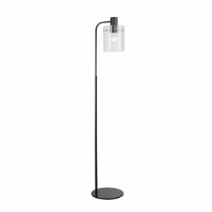 Sale Lucande lampe sur pied Eirian, noir, verre, hauteur 150 cm, E27