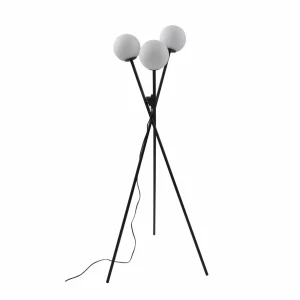 Store Lucande lampe sur pied Visata, noir, verre, 3 lampes à 3 pieds