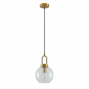 Clearance Lucande suspension Nalian, Ø 20 cm, métal, verre, transparent