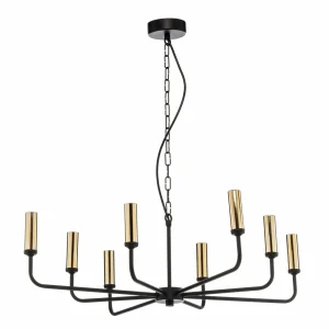 Store Domiluce Lustre Ampli, noir/doré, à huit lampes