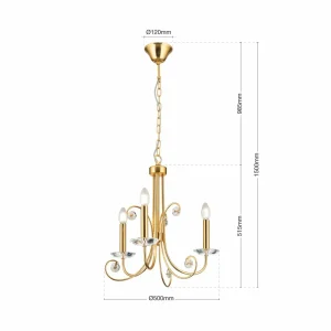Shop ORION Lustre Ariane, doré, Ø 50 cm, cristal, 3 lampes