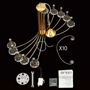 Hot ORION Lustre Ariane, doré, Ø 92 cm, cristal, 10 lampes