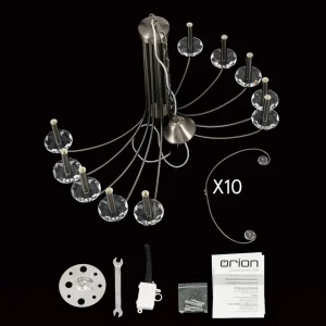 Discount ORION Lustre Ariane, nickel, Ø 92 cm, cristal, 10 lampes