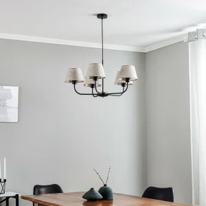 Store TK Lighting Lustre Chicago, abat-jour lin, cinq lampes