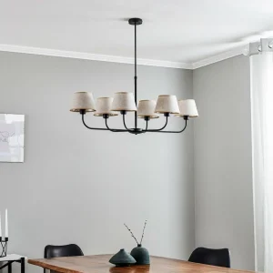 Clearance TK Lighting Lustre Chicago, abat-jour lin, six lampes
