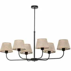 Clearance TK Lighting Lustre Chicago, abat-jour lin, six lampes