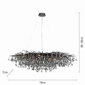Best Sale Paul Neuhaus Lustre Icicle, noir, suspension en verre, longueur 150 cm