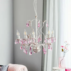 Store ONLI Lustre Kate, 5 lampes blanc, cristaux rosés
