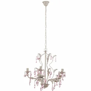 Store ONLI Lustre Kate, 5 lampes blanc, cristaux rosés