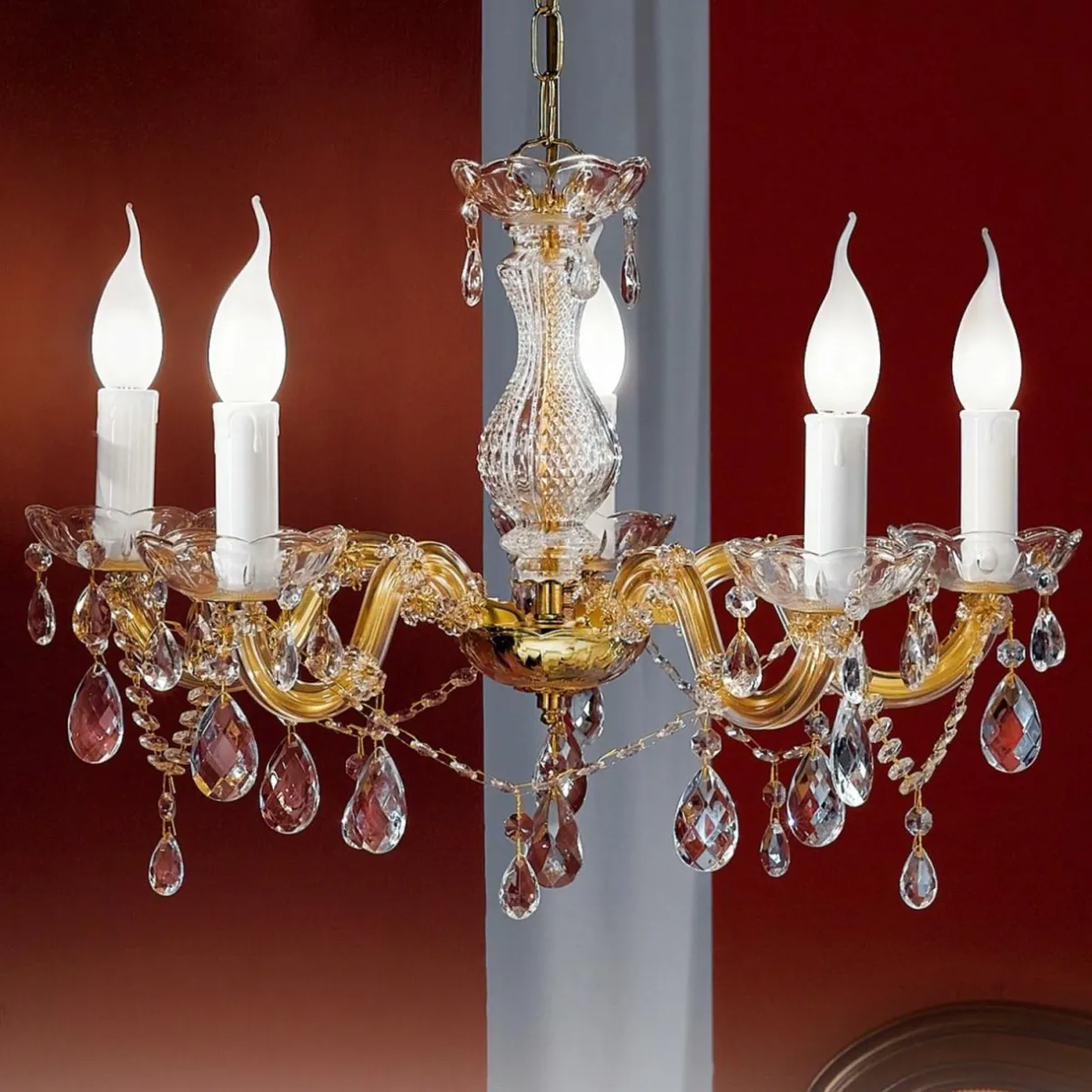 lustre_marie_claire_verre_cristal___lampes_0.webp Online ORION Lustre Marie Claire verre cristal à 5 lampes