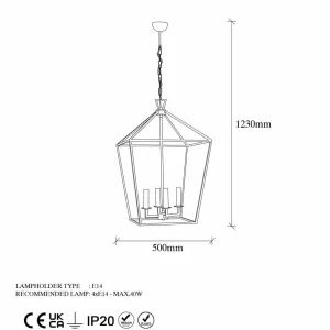 Clearance Opviq Lustre Till 13251, noir, métal, à 4 lampes