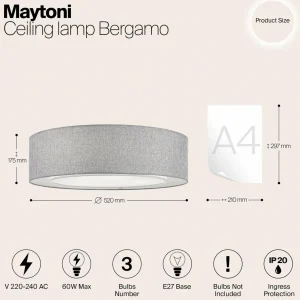 Store Maytoni plafonnier Bergamo, gris/blanc, lin, Ø 52 cm