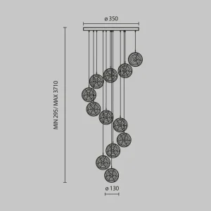 Online Maytoni Suspension Frozen, 12 lampes, transparent / laiton, verre
