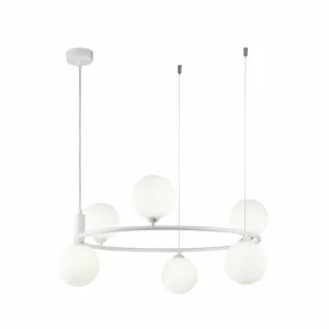 Shop Maytoni Suspension Ring, blanc/blanc, 6 lampes verre Ø 58 cm