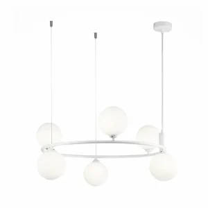 Shop Maytoni Suspension Ring, blanc/blanc, 6 lampes verre Ø 58 cm