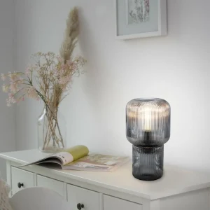 Best Paul Neuhaus lampe à poser Mashi, gris fumé, verre, 27 cm, E27