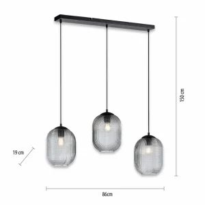 Online Paul Neuhaus Suspension Shitake, gris fumé, verre, 86 cm, E27