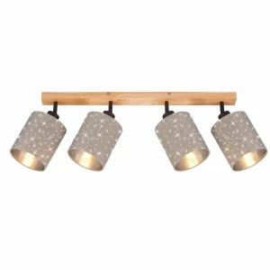 Shop Briloner Plafonnier à spots Stofa, étoiles, taupe, 4 lampes