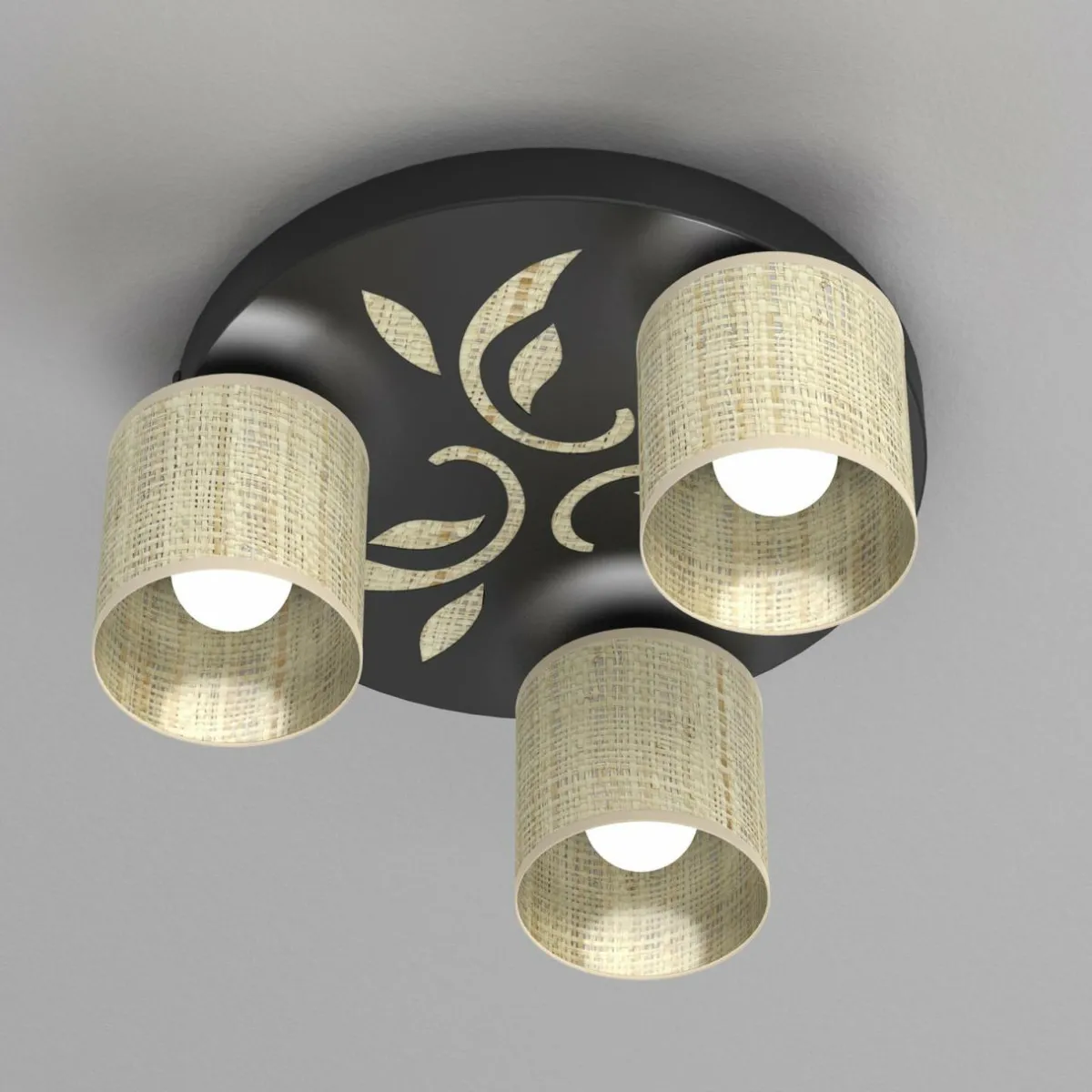 plafonnier_adeline_abatjour_rotin___lampes_rond_2.webp Shop Luminex Plafonnier Adeline abat-jour rotin à 3 lampes rond