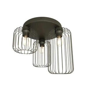 Clearance EMIBIG LIGHTING Plafonnier Barn, 3 lampes, Ø 30 cm, noir, métal, E27